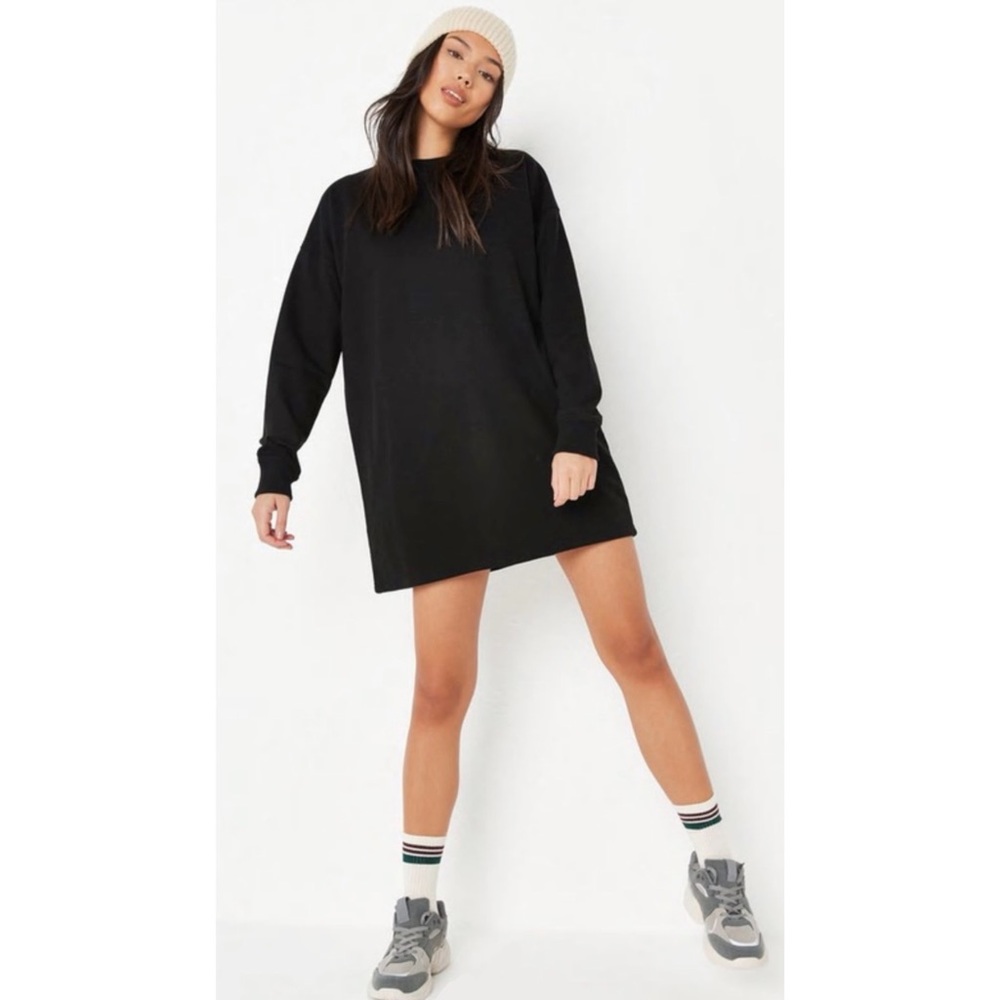 Missguided Black Ribbed Crewneck Sweatshirt Dress Womens Size 6